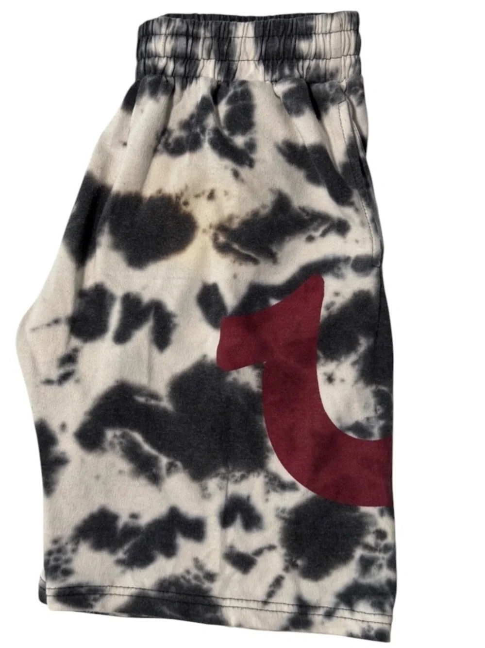 True Religion Mens Tie Dye Sweat Shorts Black White Red Logo Size Small